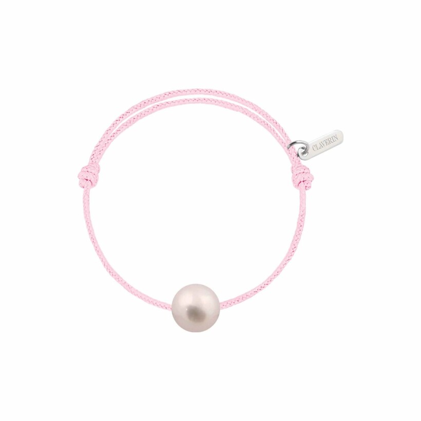 Bracelet Claverin simply pearly sur cordon baby rose en argent et perle blanche